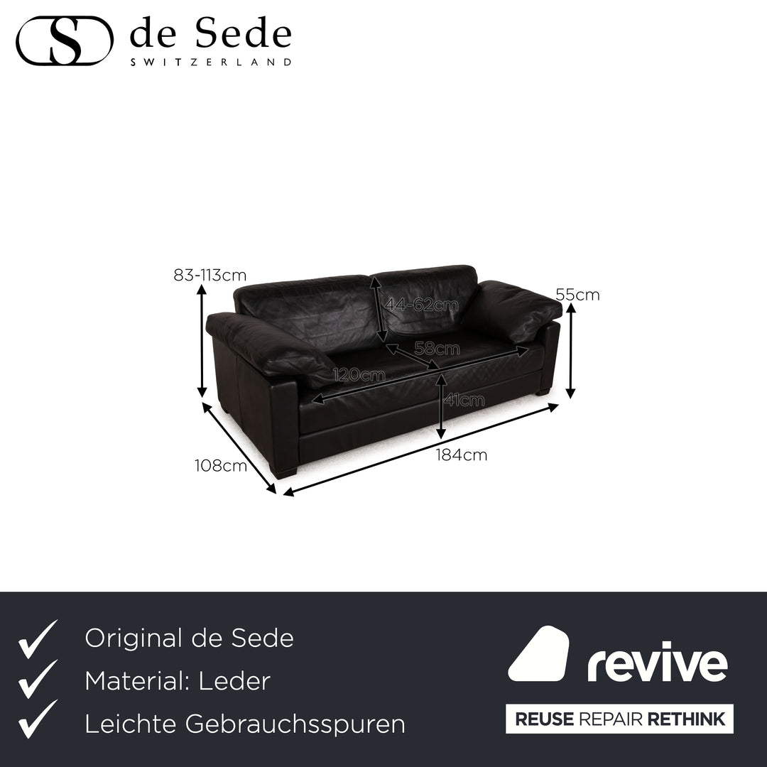 de Sede DS 17 leather three-seater black sofa couch