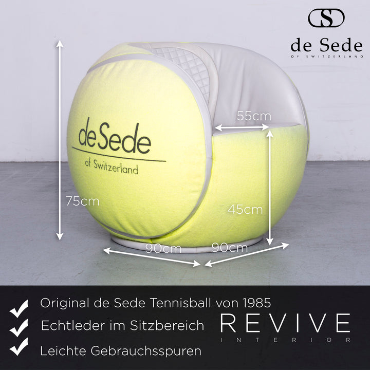 de Sede DS-9100 Tennis Ball Leather Chair Yellow Genuine Leather Fabric Chair 1985 WTA Tournament #6701