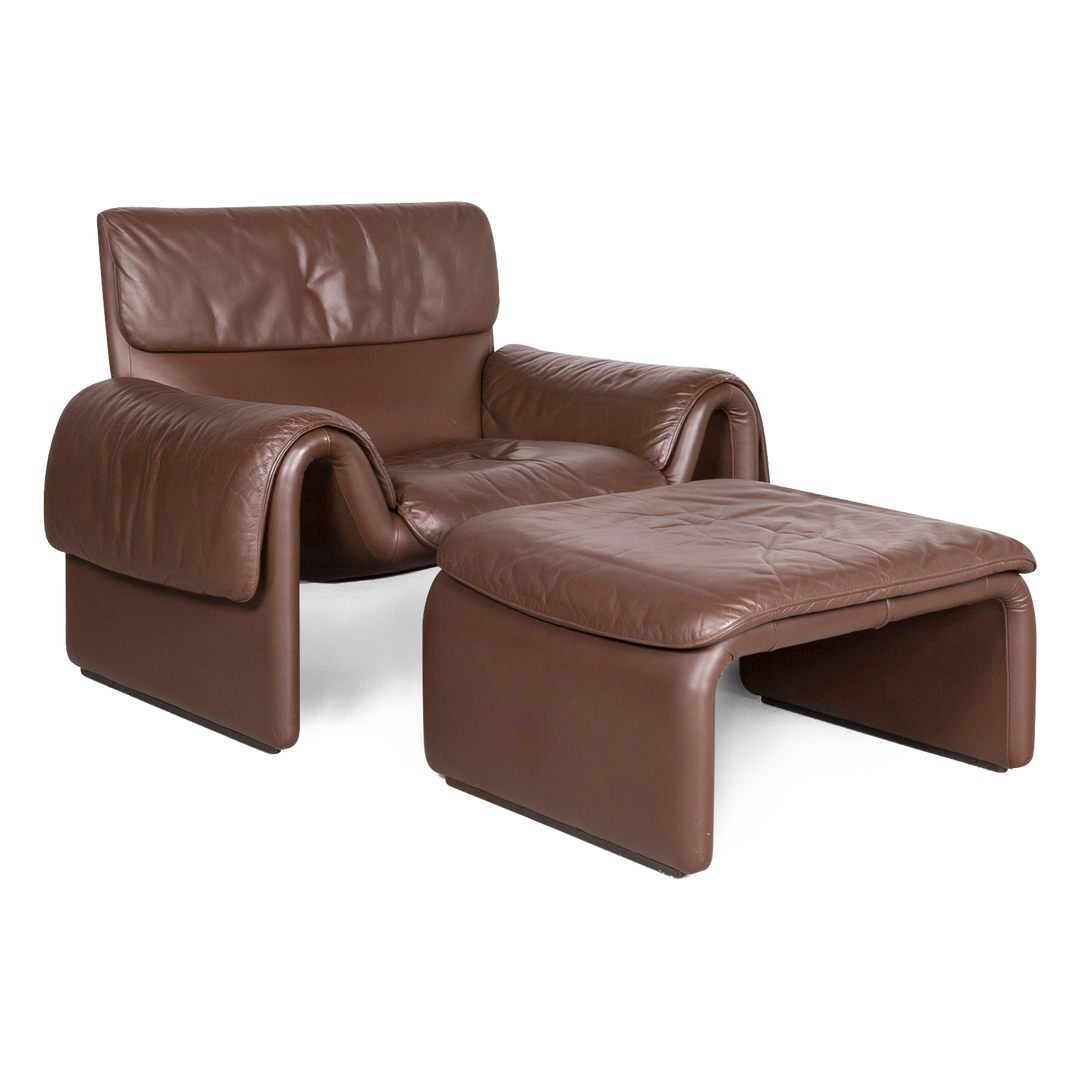 De Sede DS 2011 Fauteuil design en cuir marron tabouret en cuir véritable #8249