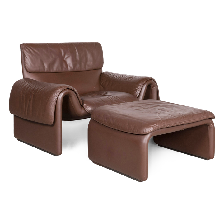 De Sede DS 2011 Fauteuil design en cuir marron tabouret en cuir véritable #8249