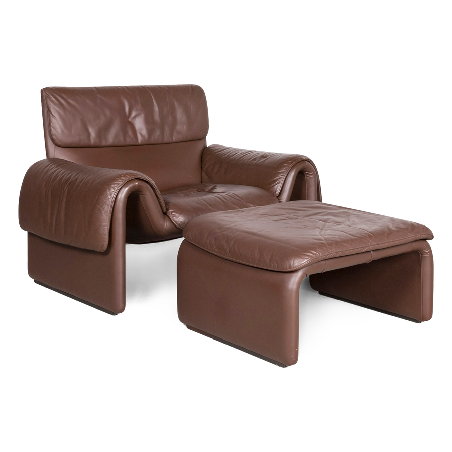 De Sede DS 2011 Fauteuil design en cuir marron tabouret en cuir véritable #8249