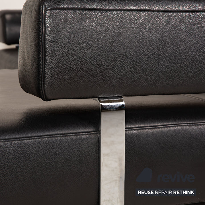 Ewald Schillig Brand Face Canapé d'angle en cuir noir Fonction électrique Fonction relaxation