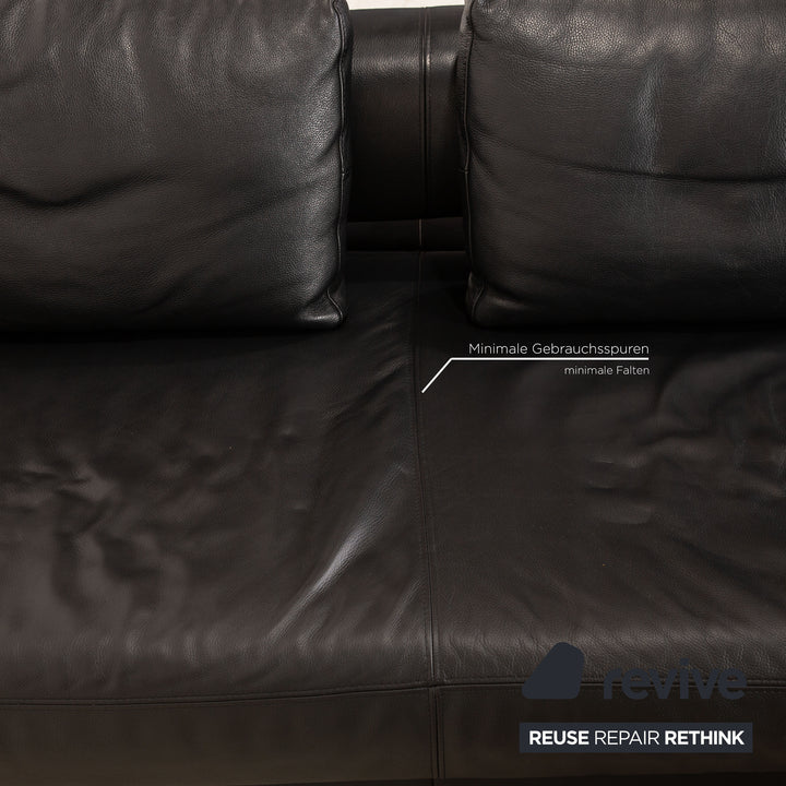 Ewald Schillig Brand Face Canapé d'angle en cuir noir Fonction électrique Fonction relaxation