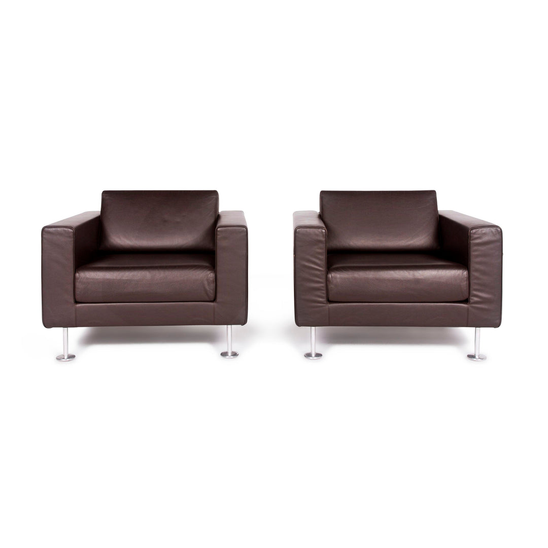Vitra Park Armchair 2x Sessel Garnitur Leder Braun Chocolate Jasper Morrison Aluminium poliert Massivholz Echtleder #4427