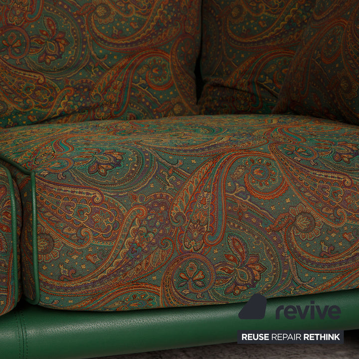 Fendi Stoff Sofa Garnitur Grün Zweisitzer Hocker