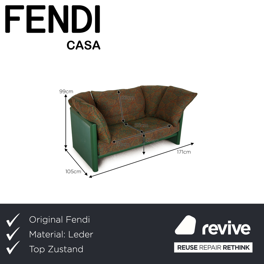 Fendi Fabric Sofa Green Two Seater Couch