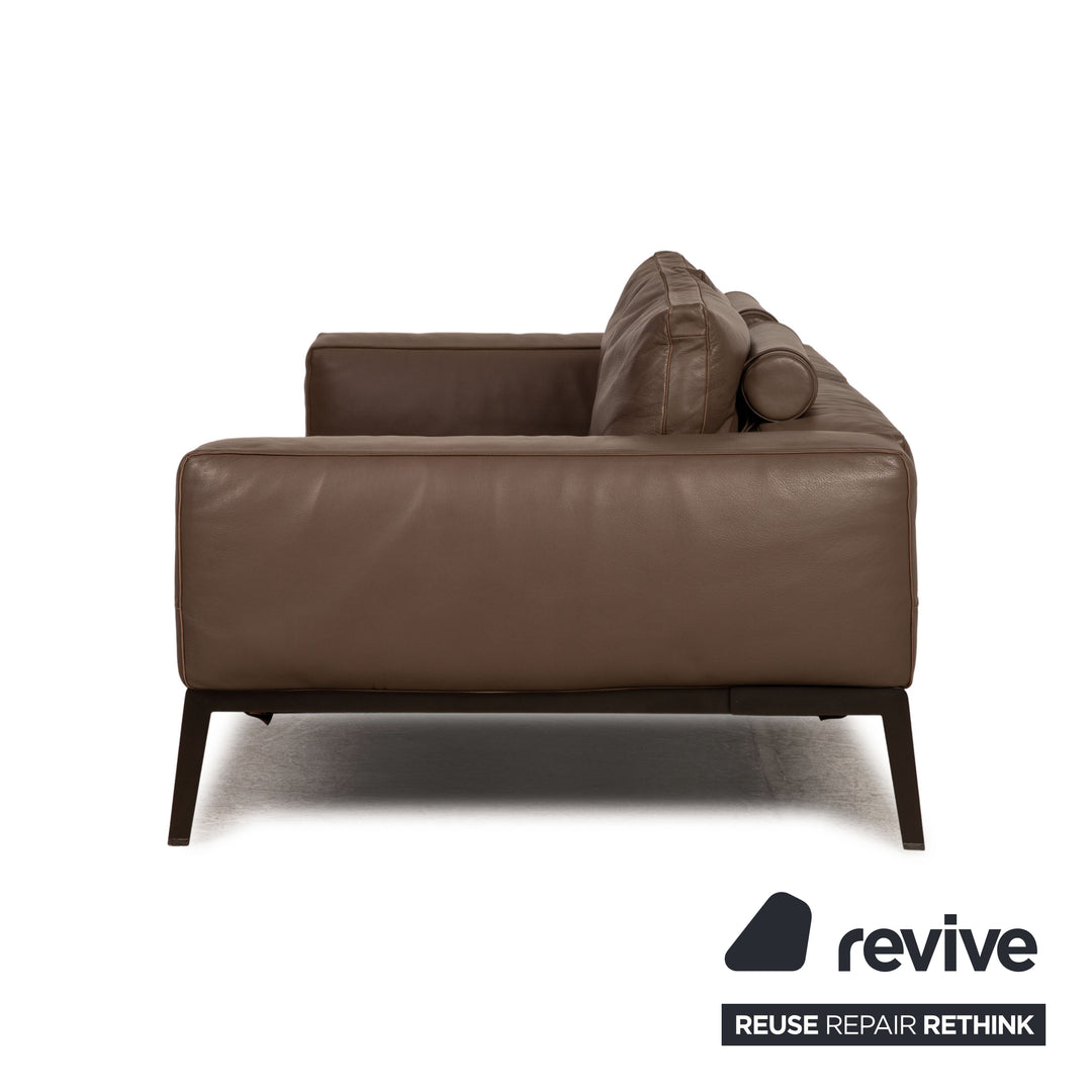 Flexform Lifesteel Leather Sofa Brown Three Seater Couch