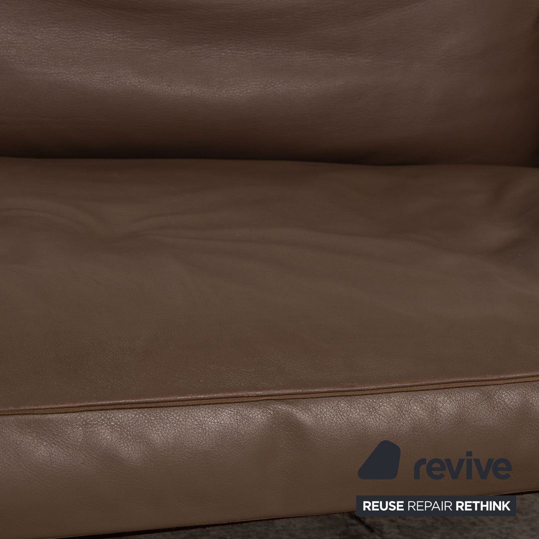 Flexform Lifesteel Leather Sofa Brown Three Seater Couch