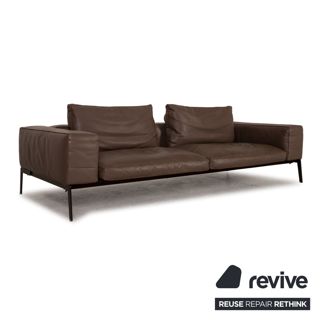Flexform Lifesteel Leather Sofa Brown Three Seater Couch