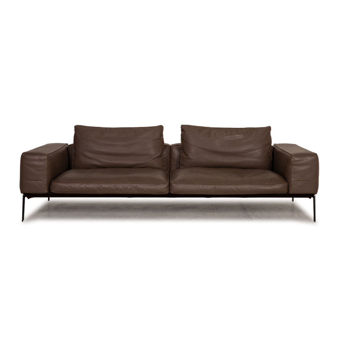 Flexform Lifesteel Leather Sofa Brown Three Seater Couch