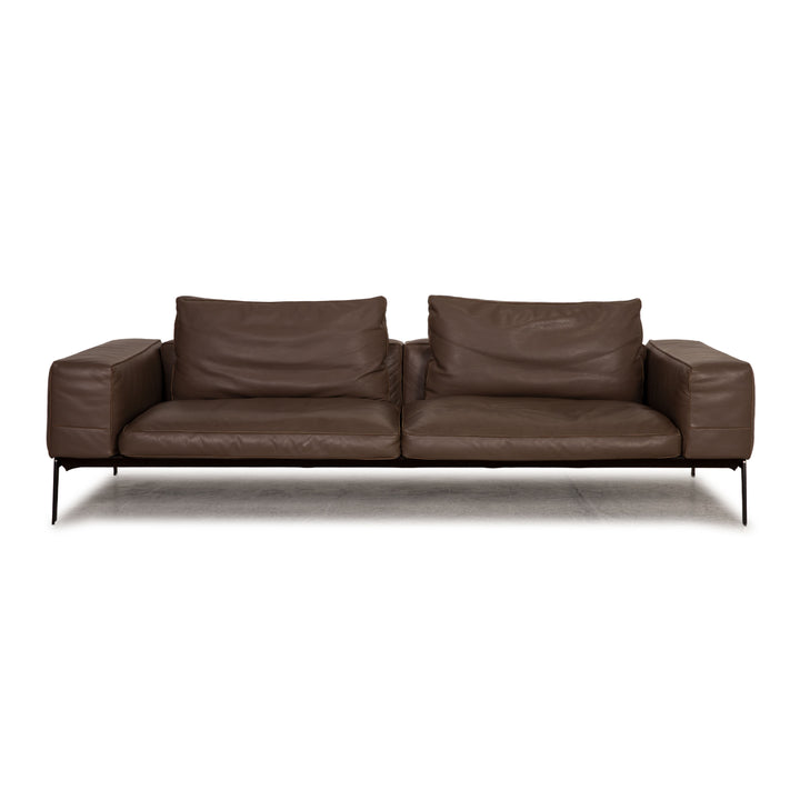 Flexform Lifesteel Leather Sofa Brown Three Seater Couch