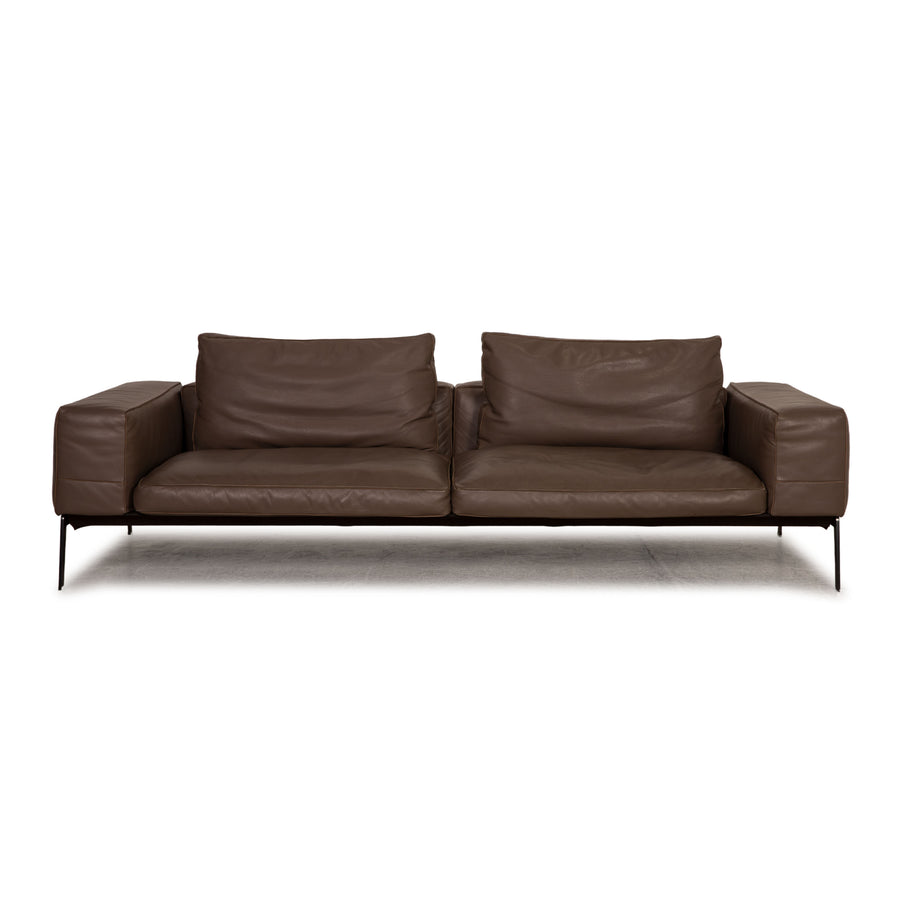 Flexform Lifesteel Leather Sofa Brown Three Seater Couch