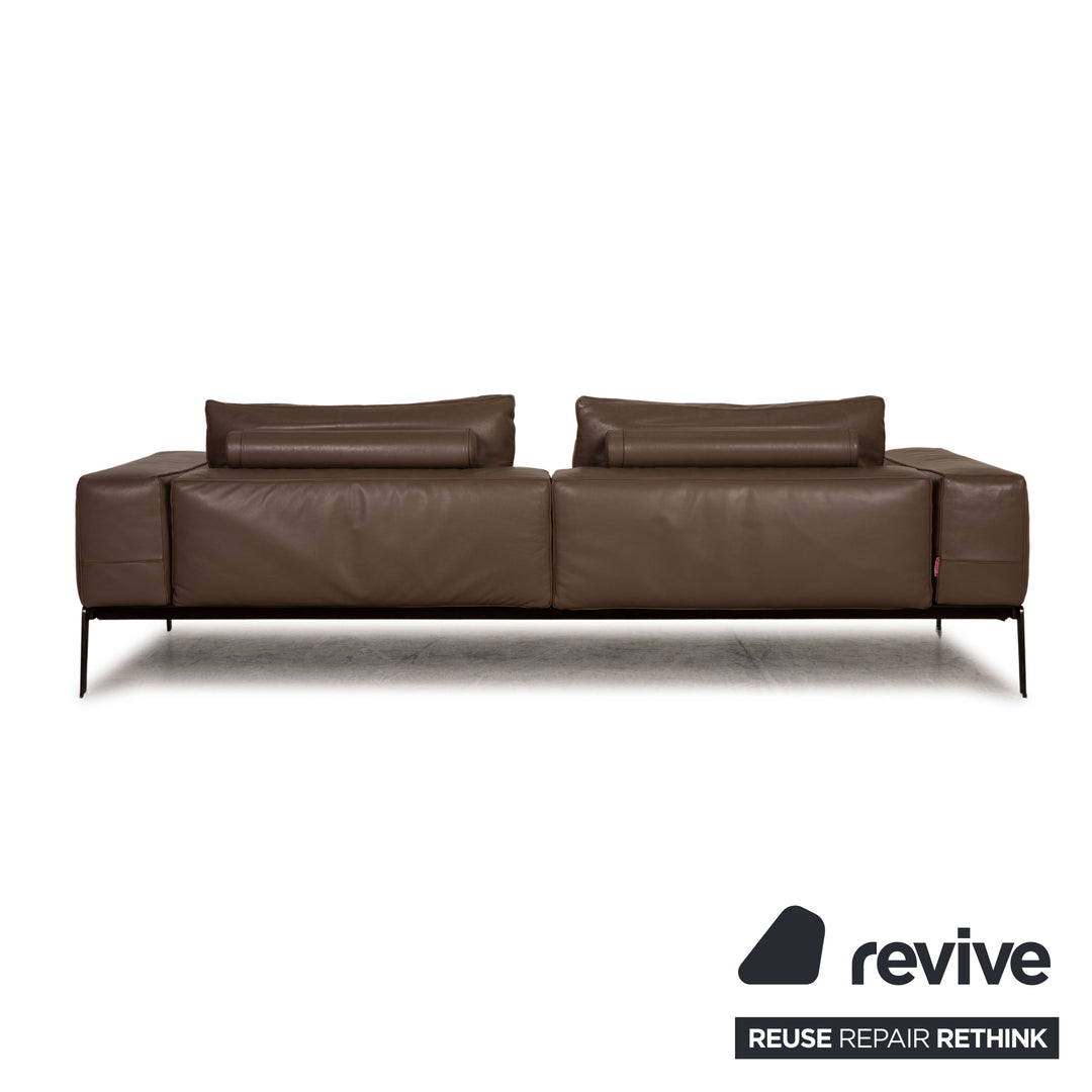 Flexform Lifesteel Leather Sofa Brown Three Seater Couch