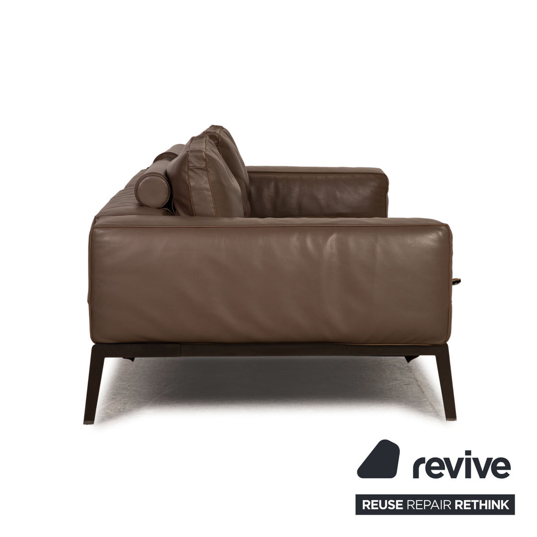 Flexform Lifesteel Leather Sofa Brown Three Seater Couch