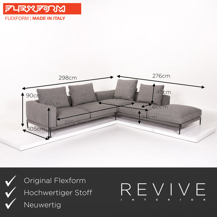 Flexform Romeo Fabric Corner Sofa Gray Sofa Couch #13740