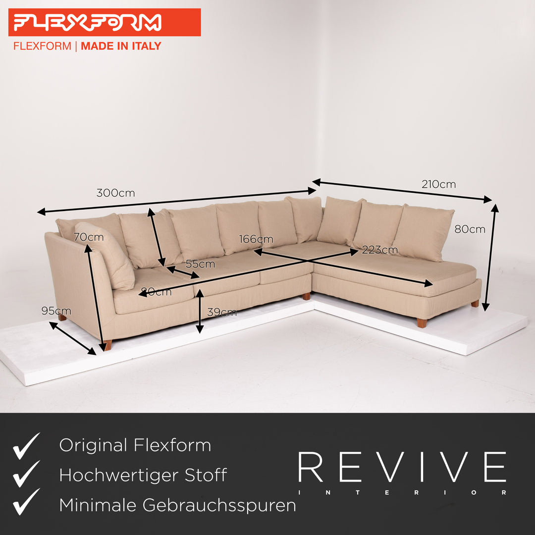 Flexform Fabric Sofa Beige Corner Sofa #14054