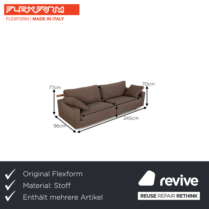 Flexform Stoff Sofa Grau Dreisitzer Couch