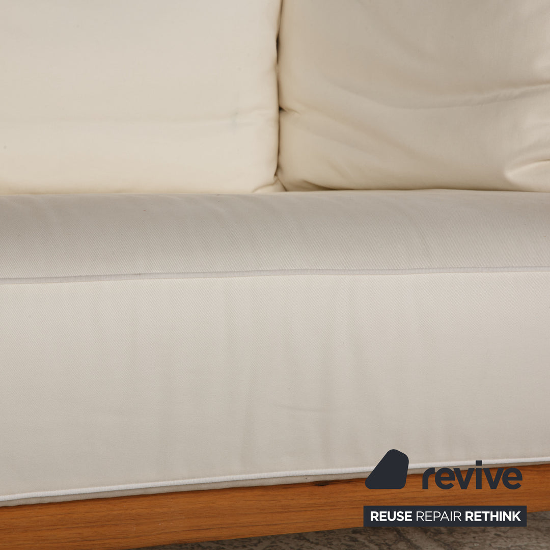 Flexform Fabric Sofa White Wood Two Seater Couch