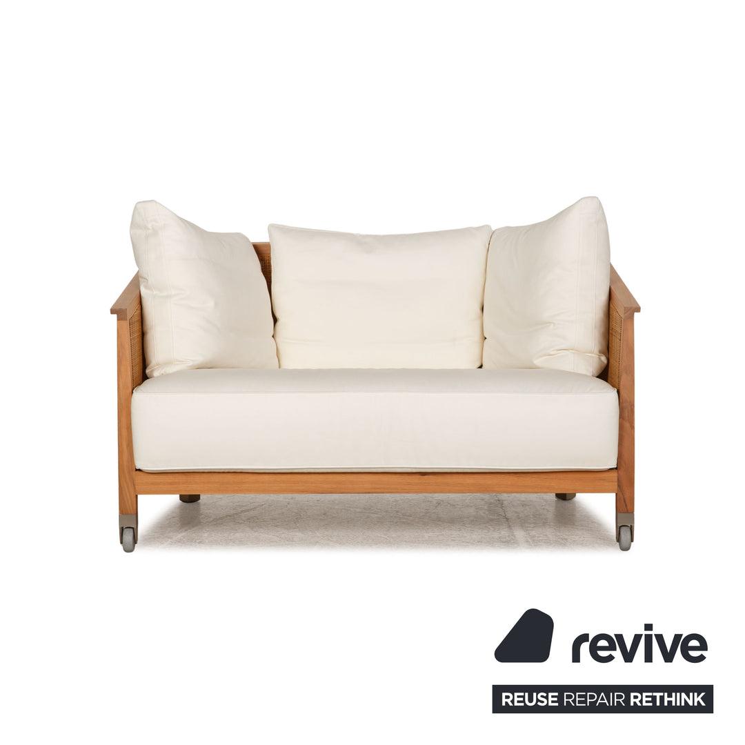 Flexform Fabric Sofa White Wood Two Seater Couch