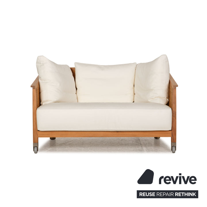 Flexform Fabric Sofa White Wood Two Seater Couch