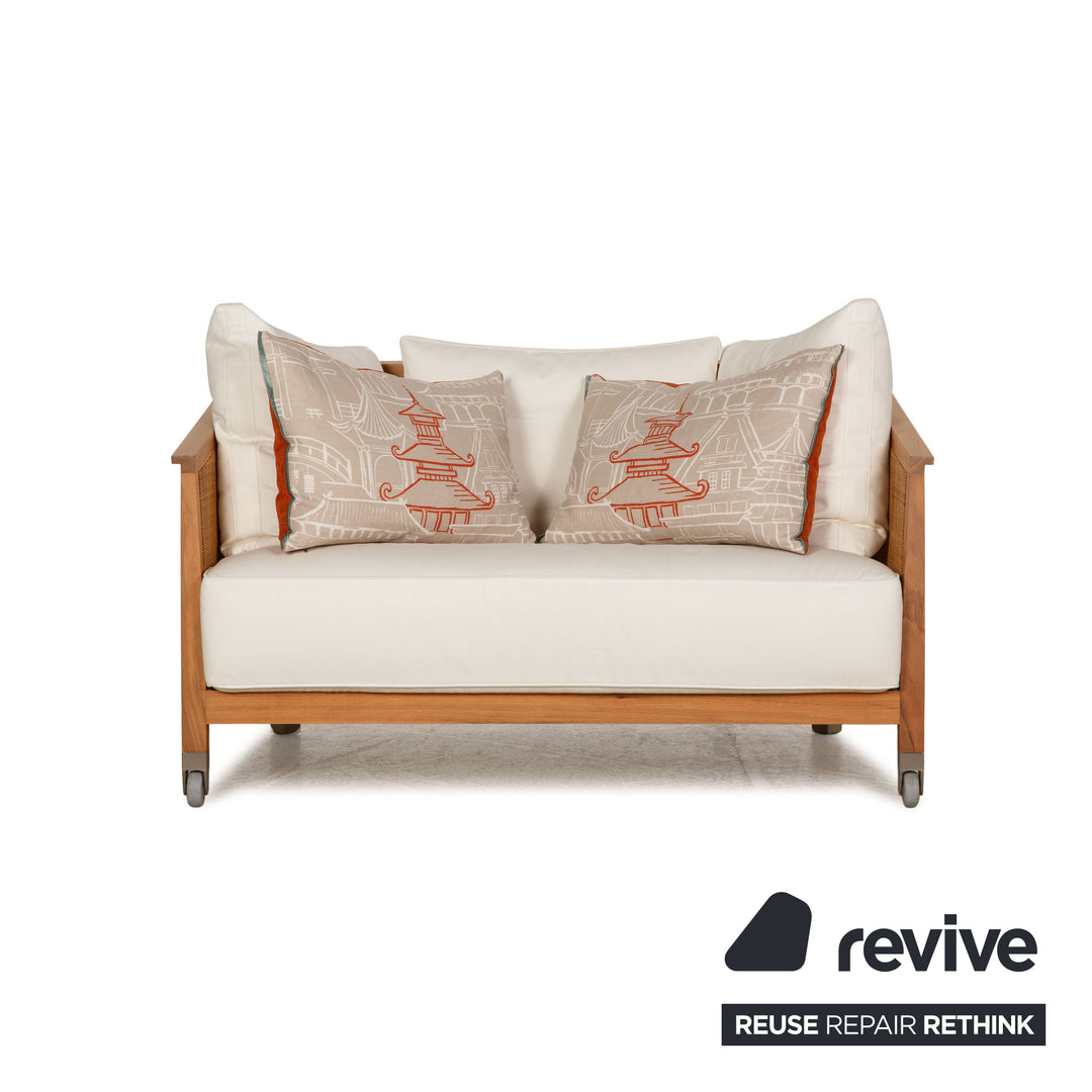 Flexform Fabric Sofa White Wood Two Seater Couch
