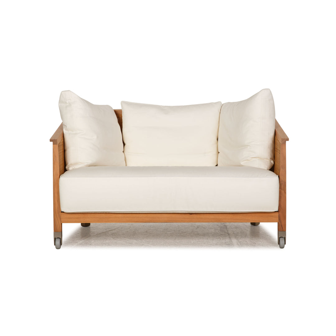 Flexform Fabric Sofa White Wood Two Seater Couch