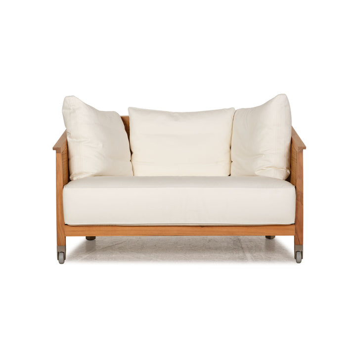 Flexform Fabric Sofa White Wood Two Seater Couch
