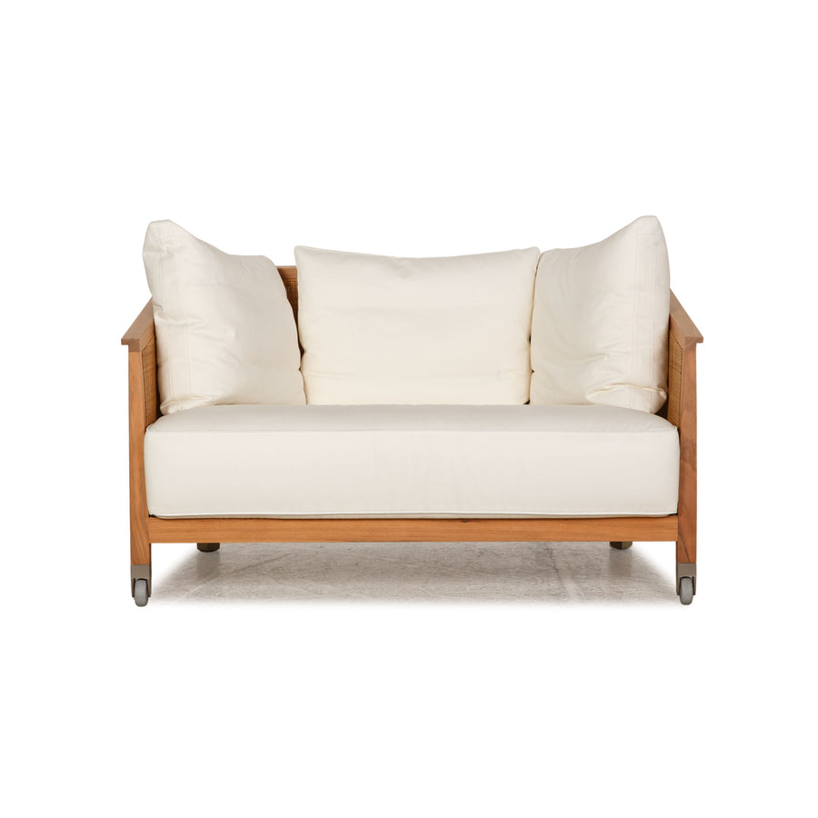 Flexform Fabric Sofa White Wood Two Seater Couch