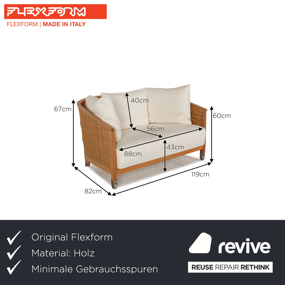 Flexform Fabric Sofa White Wood Two Seater Couch