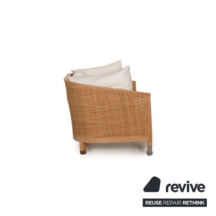 Flexform Fabric Sofa White Wood Two Seater Couch