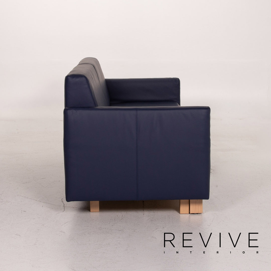 Franz Fertig Minnie ensemble de canapé en cuir bleu foncé 1x 2 places 1x fauteuil fonction sommeil canapé-lit canapé #15023