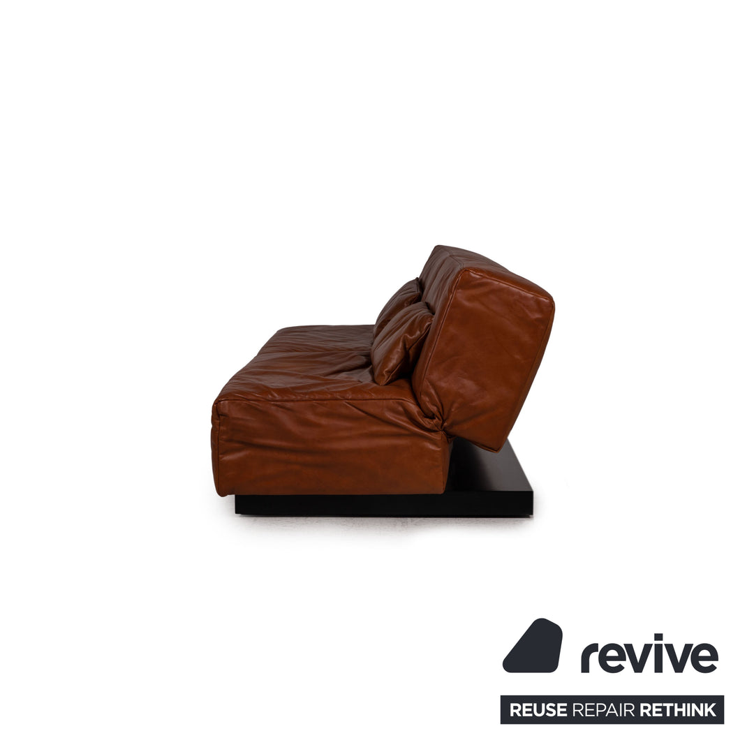 Franz Ready Tema Leather Sofa Set Brown 2 x two-seater 1 x stool function sleeping function