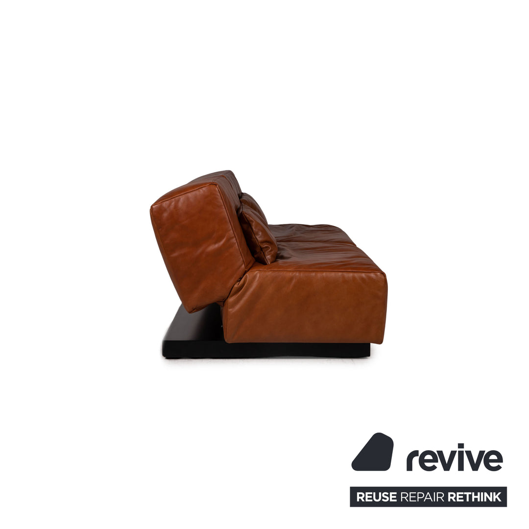 Franz Ready Tema Leather Sofa Set Brown 2 x two-seater 1 x stool function sleeping function