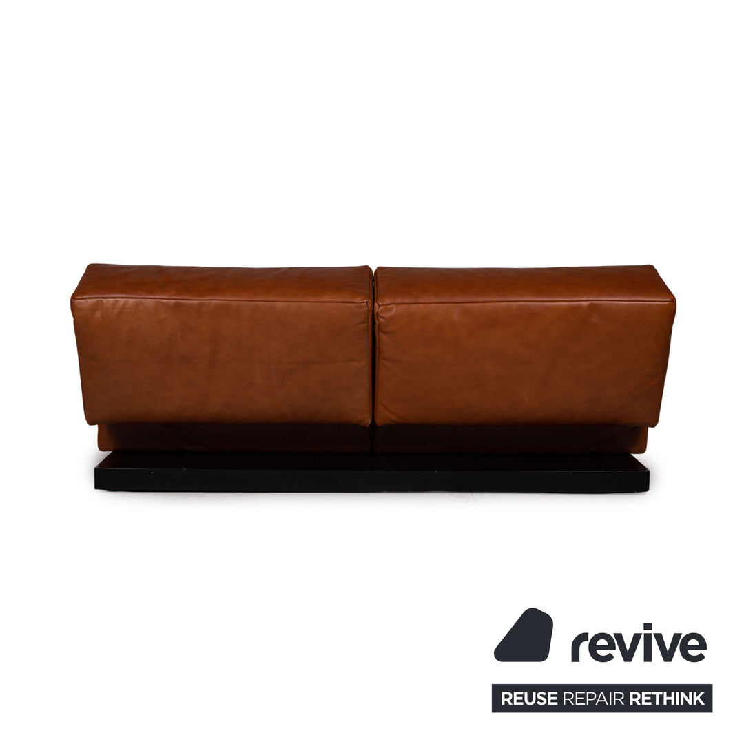 Franz Ready Tema Leather Sofa Set Brown 2 x two-seater 1 x stool function sleeping function