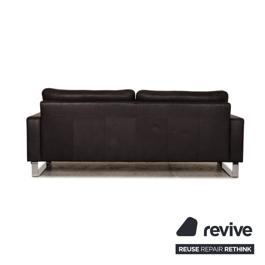 Frommholz Domino Leather Three-Seater Anthracite Gray Sofa Couch