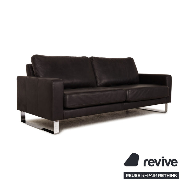 Frommholz Domino Leather Three-Seater Anthracite Gray Sofa Couch
