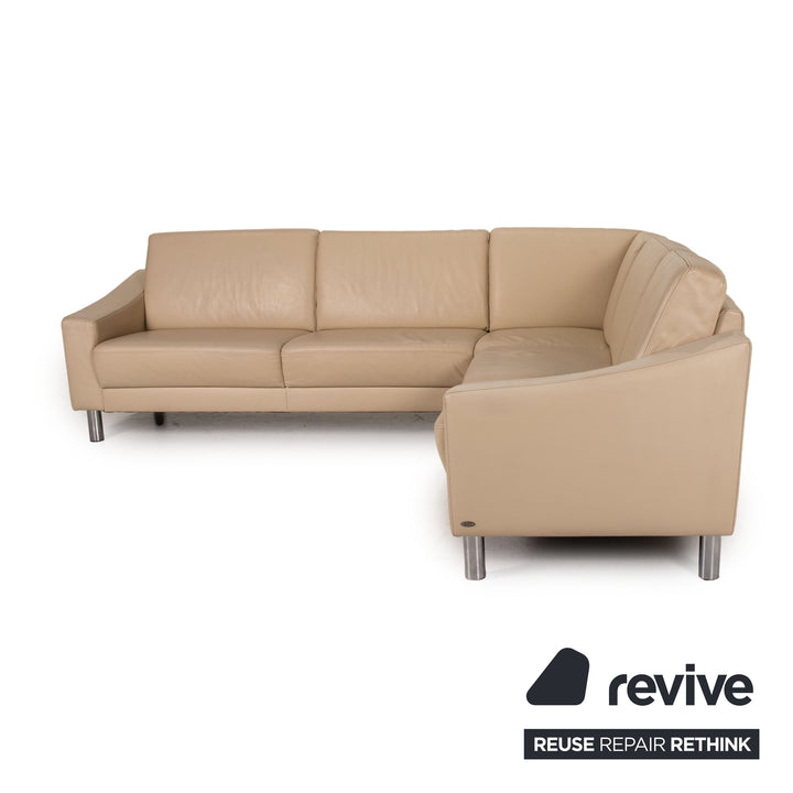 Gepade Leder Sofa Creme Ecksofa Couch