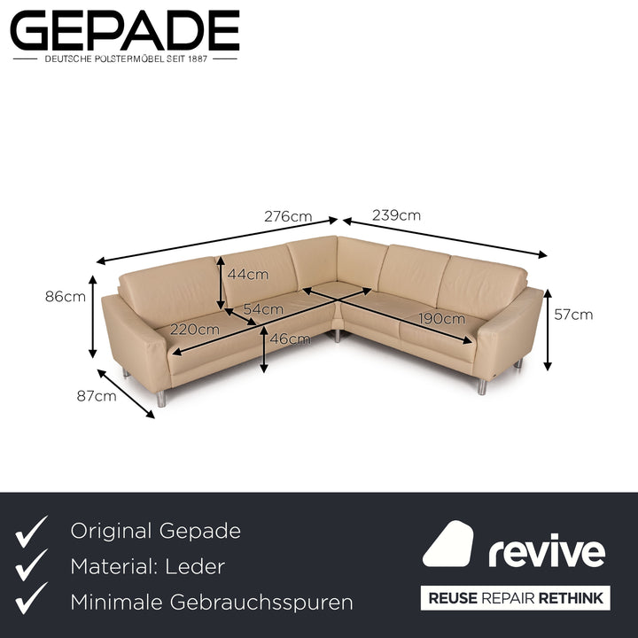 Gepade Leder Sofa Creme Ecksofa Couch