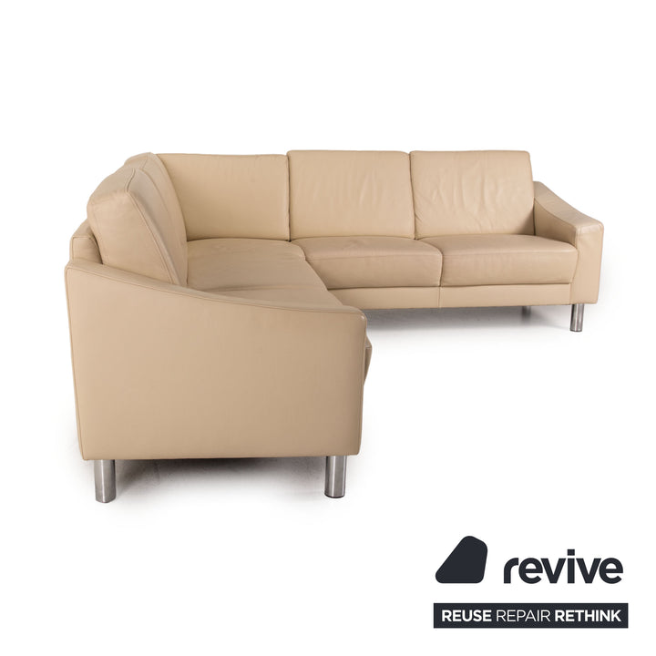 Gepade Leder Sofa Creme Ecksofa Couch