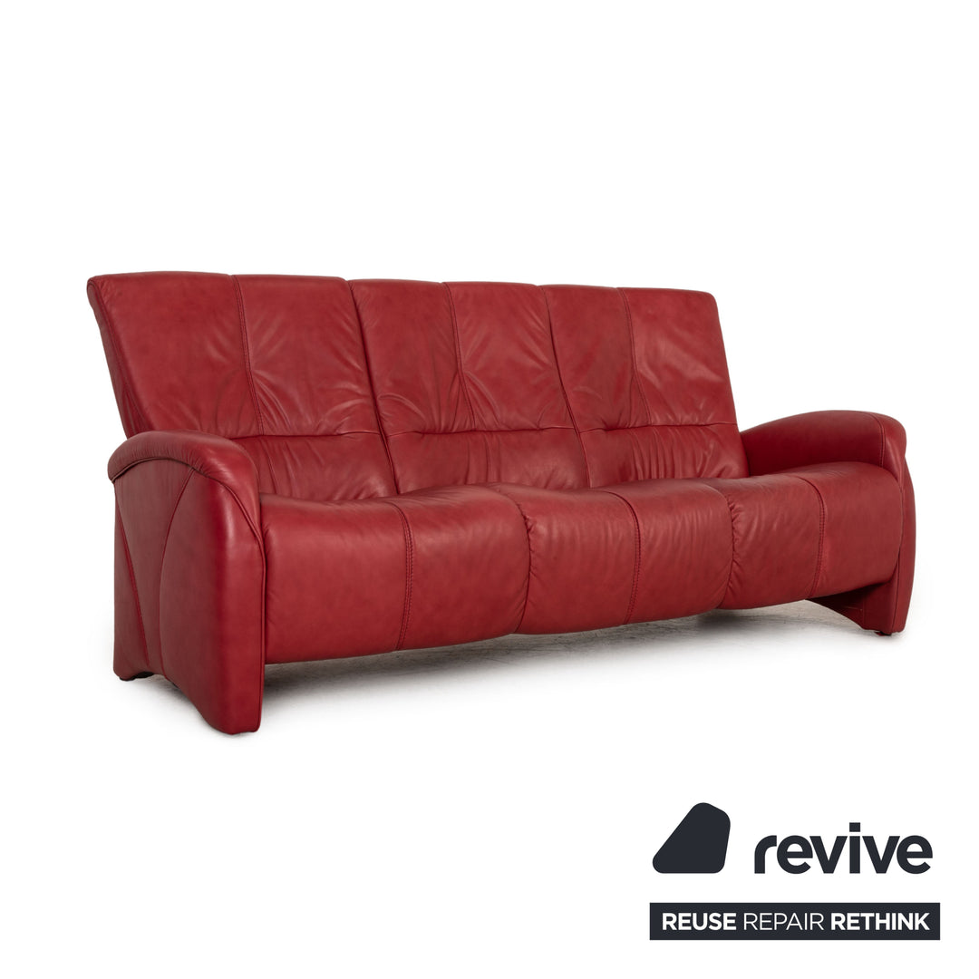 Himolla Leather Three Seater Red Sofa Couch