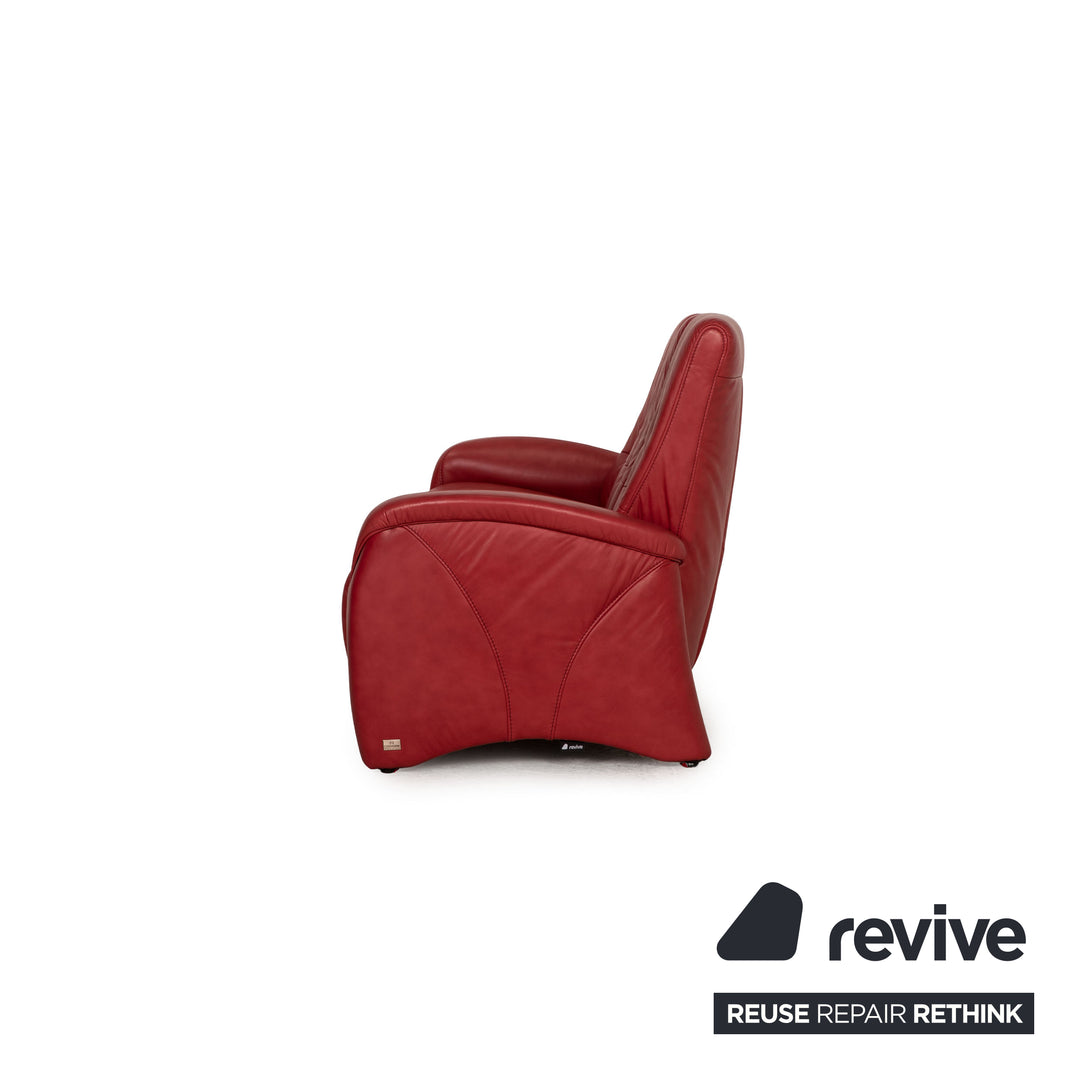 Himolla Leather Three Seater Red Sofa Couch