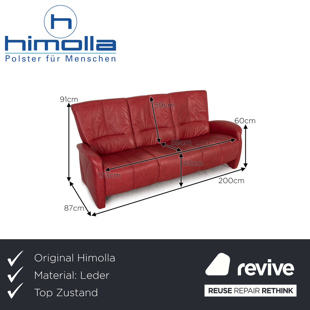 Himolla Leather Three Seater Red Sofa Couch