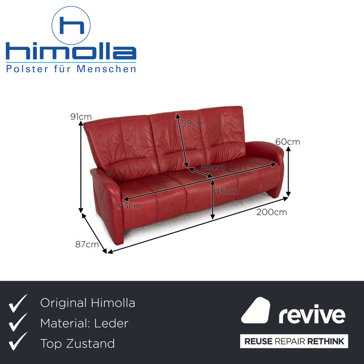 Himolla Leather Three Seater Red Sofa Couch