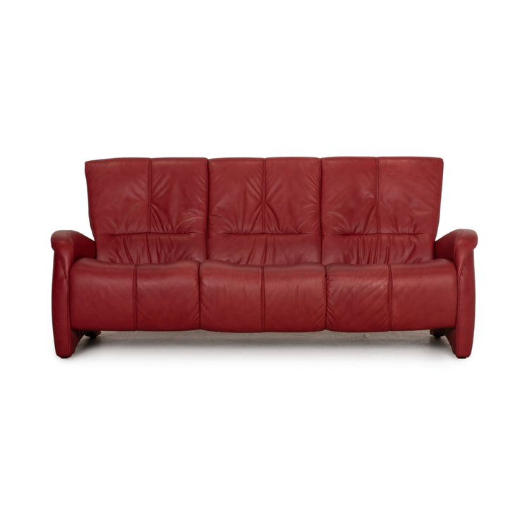 Himolla Leather Three Seater Red Sofa Couch