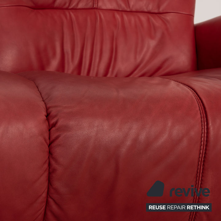Himolla Leather Three Seater Red Sofa Couch