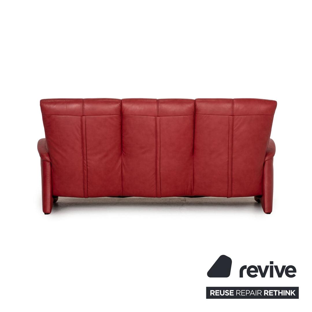 Himolla Leather Three Seater Red Sofa Couch
