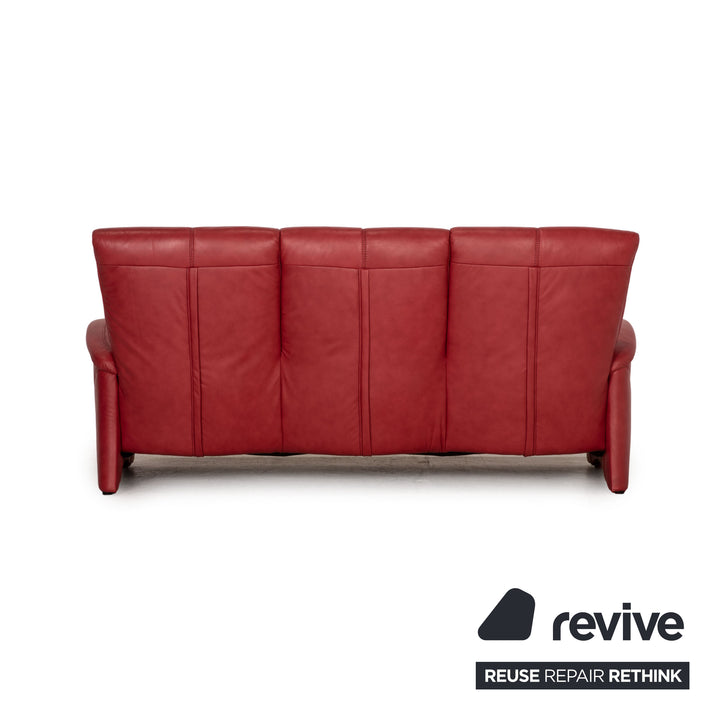 Himolla Leather Three Seater Red Sofa Couch