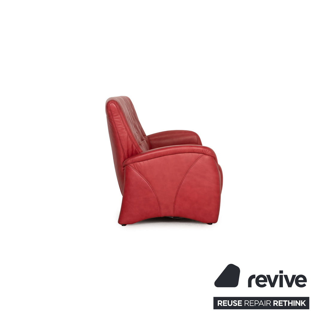Himolla Leather Three Seater Red Sofa Couch