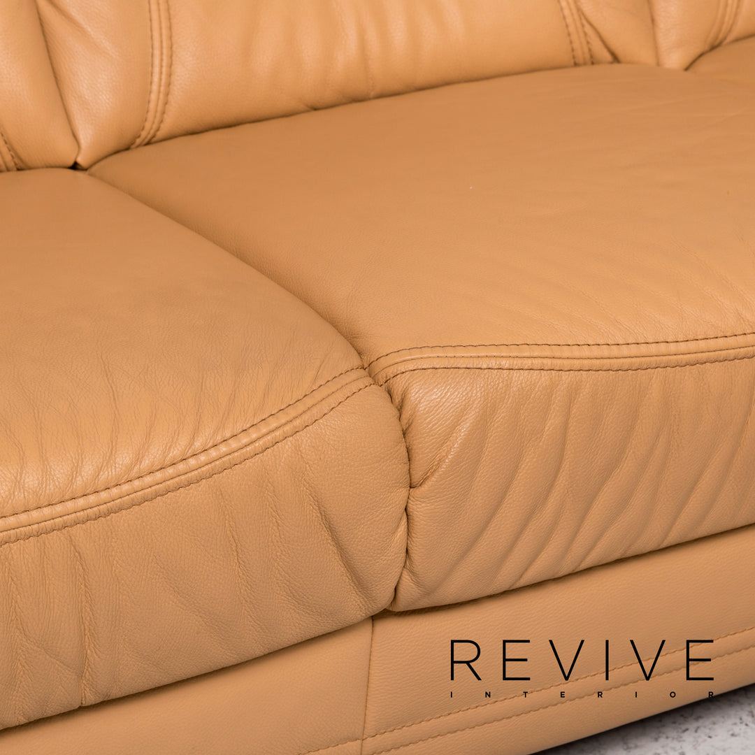 Himolla Leder Sofa Garnitur Beige 1x Ecksofa 1x Hocker #12966
