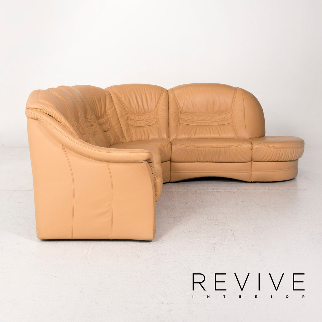 Himolla Leder Sofa Garnitur Beige 1x Ecksofa 1x Hocker #12966